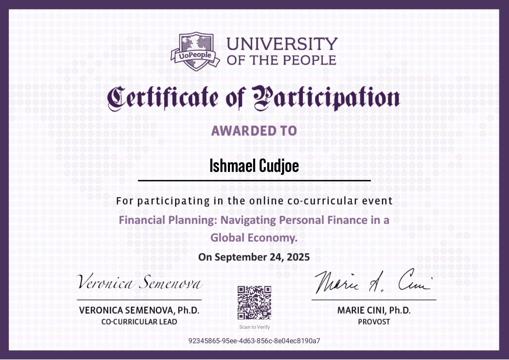 Certificate: Financial Planning Certificate